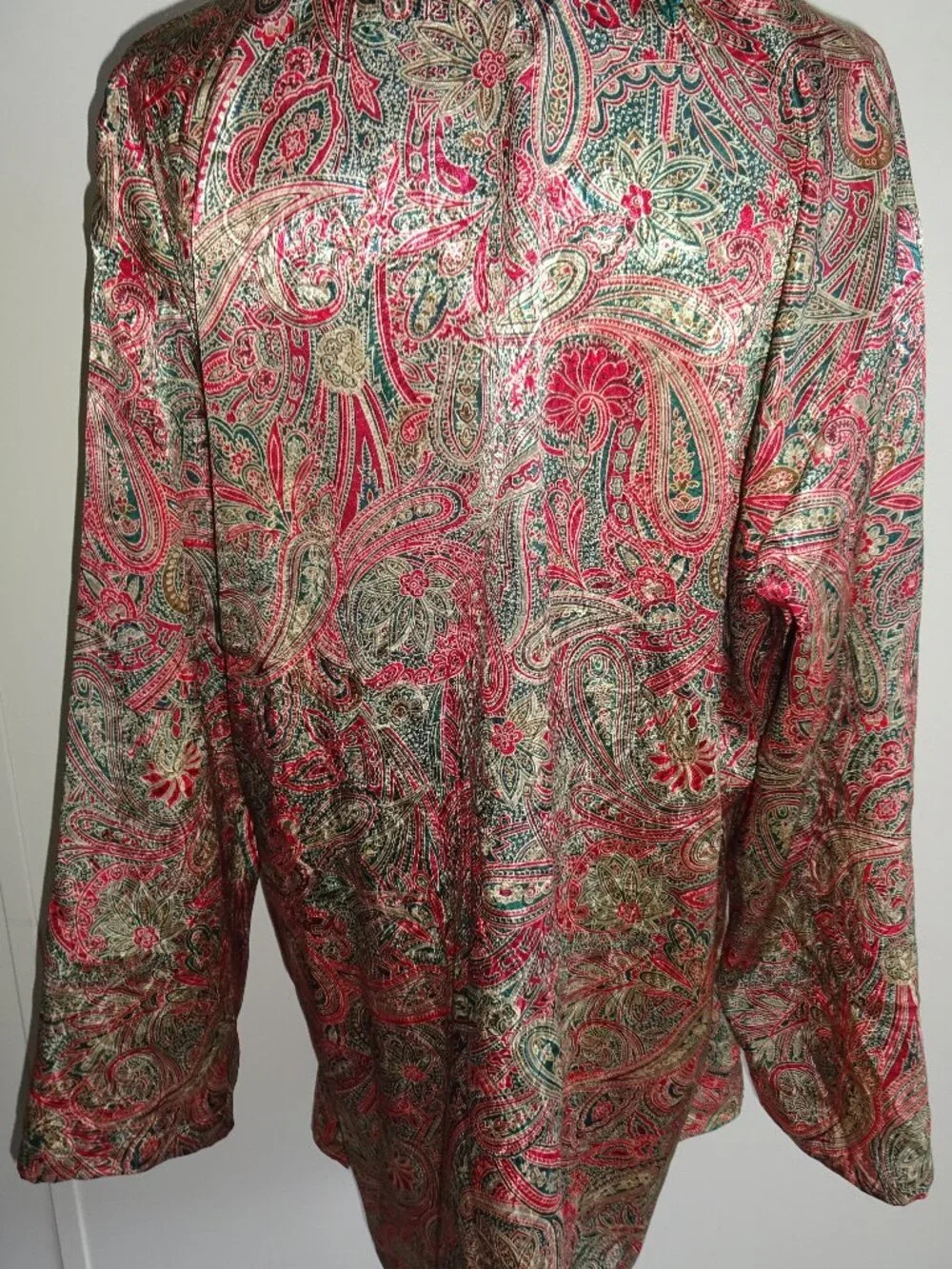 Vintage 1990s Victorias Secret Satin Sleep Shirt Nightshirt L Red Green Paisley
